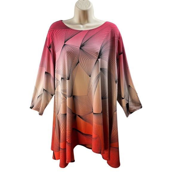 Alfani Top Women Size 2X Geometric Ombre Tunic Stretch Abstract Lagenlook - Picture 1 of 15